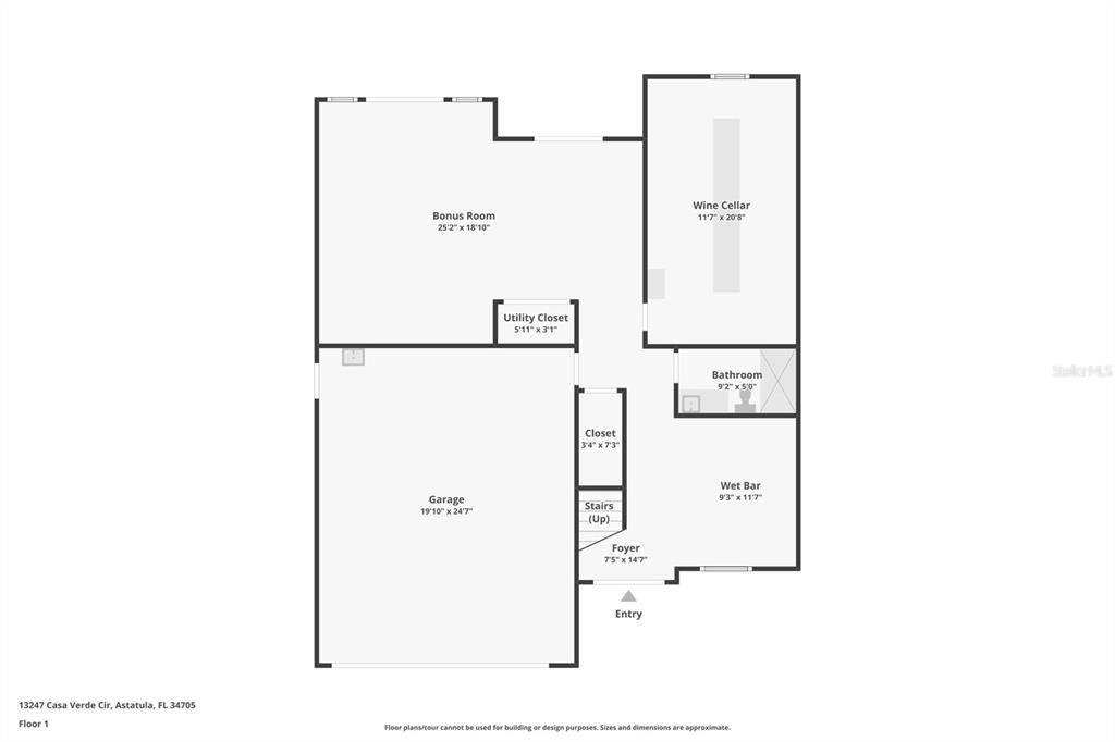 This is a floor plan of a home's first level featuring a garage and wine cellar — 13247 CASA VERDE CIRCLE, ASTATULA, FL