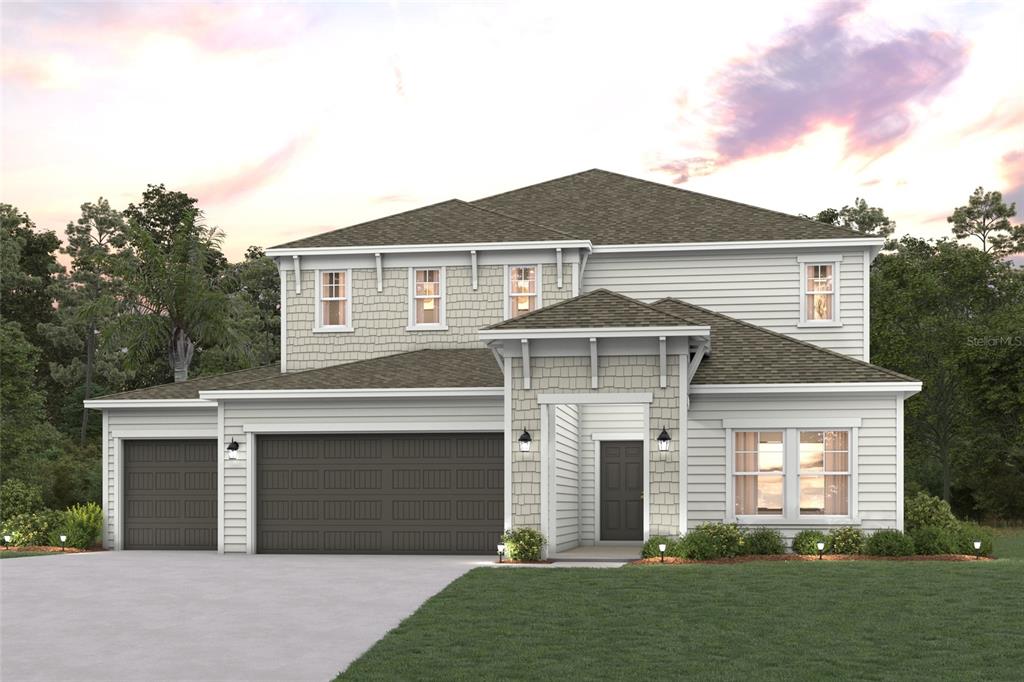 This is a rendering of a two-story house with a three-car garage and siding — 39 PEGASUS ROAD, FLAGLER BEACH, FL