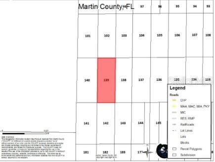 This is a map showing a highlighted parcel of land labeled 139 in Martin County, Florida — N/A, INDIANTOWN, FL