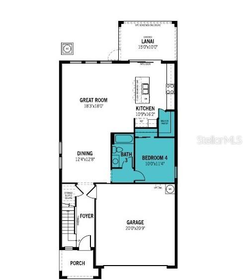 This is a floor plan of a home's first level featuring a garage, kitchen, and lanai — 13153 OXEYE LANE, PARRISH, FL