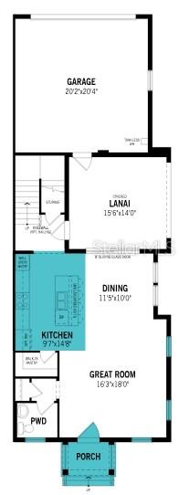 This is a floor plan for the first level of a home featuring a garage — 1796 HEADLAND LOOP, CELEBRATION, FL