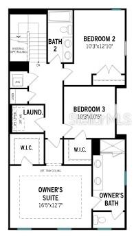 This is a floor plan for the upper level of a house featuring three bedrooms — 1796 HEADLAND LOOP, CELEBRATION, FL