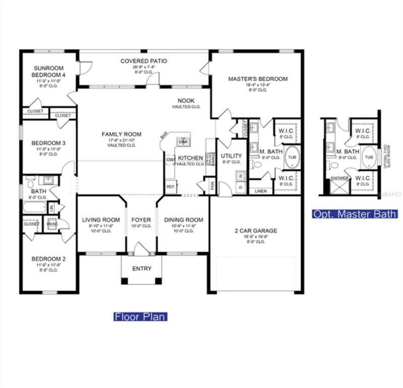 This floor plan shows a four-bedroom house with a garage, kitchen, and covered patio — 2044 BENNETT LANE, NORTH PORT, FL