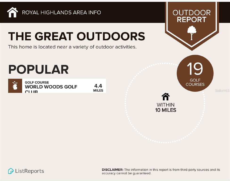 This infographic displays outdoor activity information for the Royal Highlands area, highlighting local golf courses — 16391 COURLAN ROAD, WEEKI WACHEE, FL