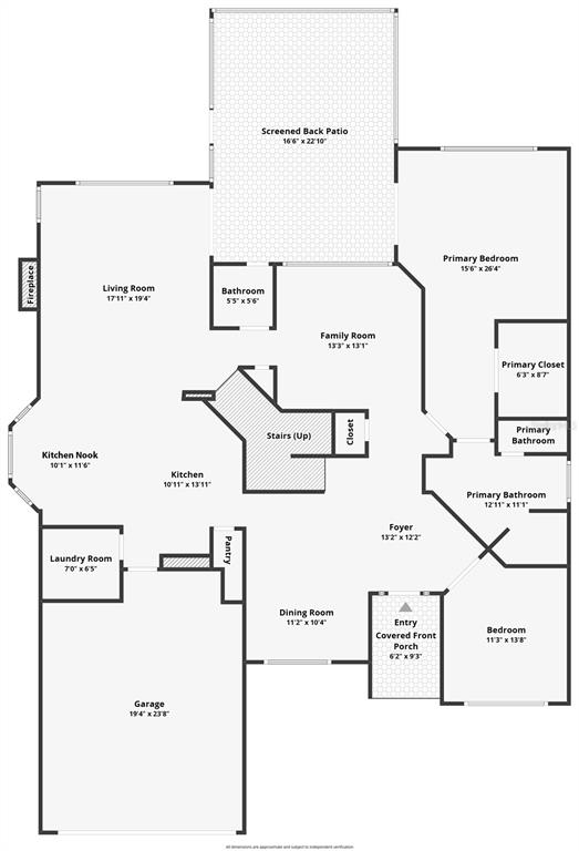 This is a floor plan of a single-story house featuring a garage, patio, and multiple bedrooms — 1756 BRANCHWATER TRAIL, ORLANDO, FL