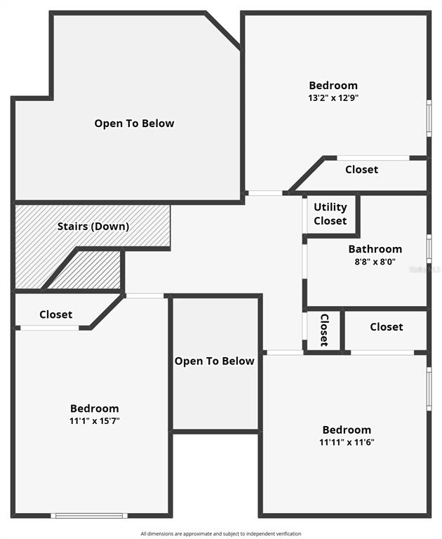 This is a floor plan of a house's upper level featuring three bedrooms and a bathroom — 1756 BRANCHWATER TRAIL, ORLANDO, FL