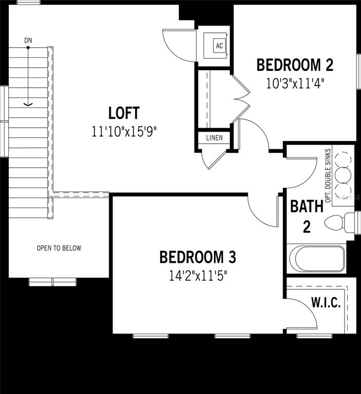 This floor plan shows an upper level with a loft, two bedrooms, and a bathroom — 13129 OXEYE LANE, PARRISH, FL