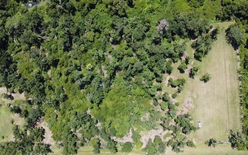 An aerial view shows a large, partially wooded lot with a cleared grassy area — 12275 COUNTY ROAD 675, PARRISH, FL