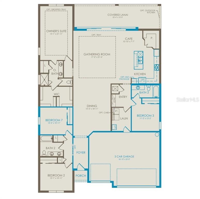 This is a floor plan for a single-story home featuring three bedrooms, a three-car garage — 5237 HANDSOME HILLS DRIVE, MOUNT DORA, FL