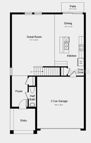 This is a floor plan of a home's first level featuring a garage and patio — 13844 SHELLMORE AVENUE, PALMETTO, FL