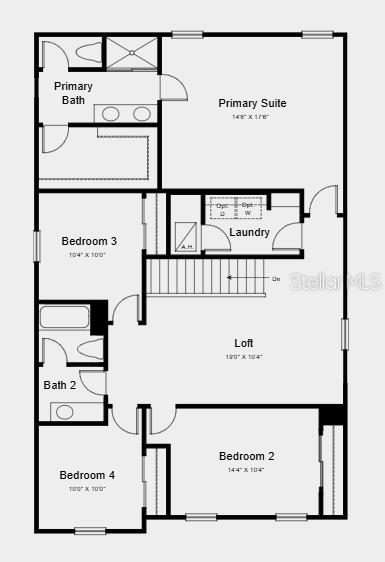 This floor plan shows the upper level of a home with four bedrooms and a loft — 13844 SHELLMORE AVENUE, PALMETTO, FL