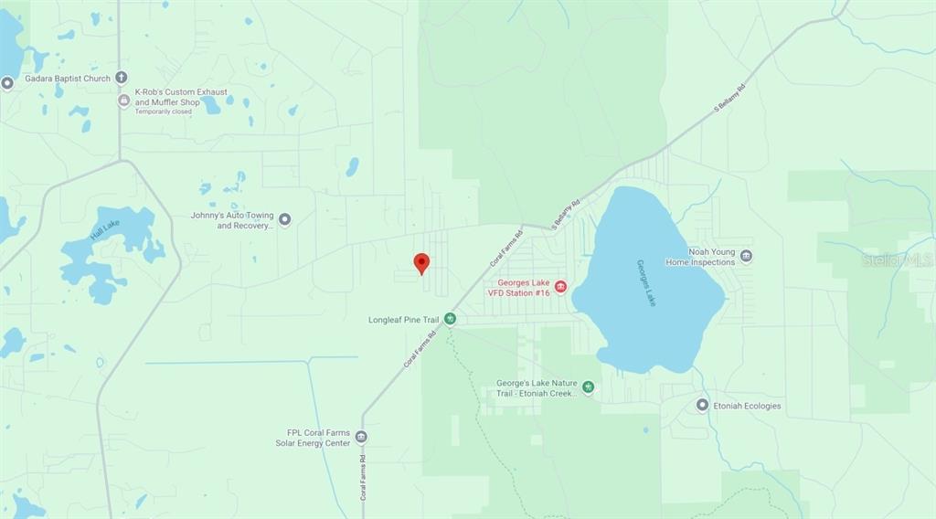 This is a map showing the area surrounding Georges Lake and Coral Farms Road — CENTERWOOD ROAD, FLORAHOME, FL