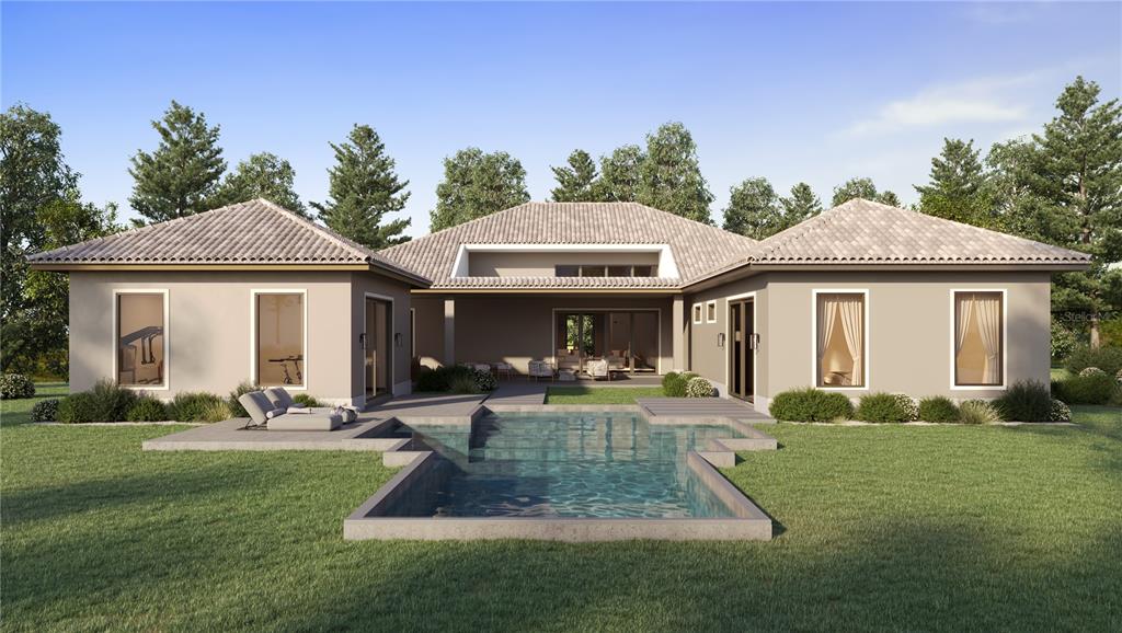 This is a digital rendering of the rear exterior of a house with a swimming pool — 15738 PENDIO DRIVE, MONTVERDE, FL