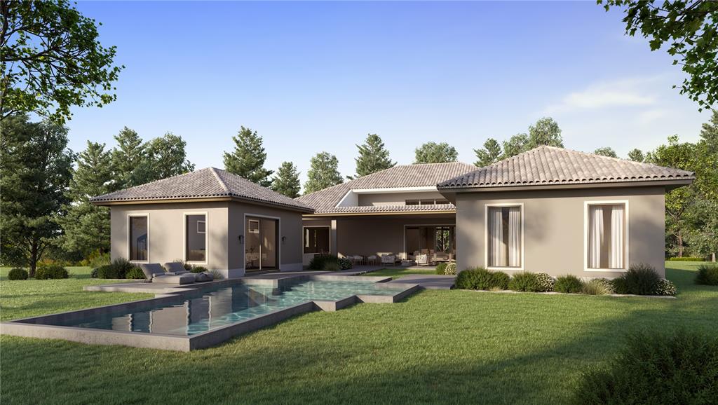 This is a rendering of a single-story house exterior with a pool and backyard — 15738 PENDIO DRIVE, MONTVERDE, FL
