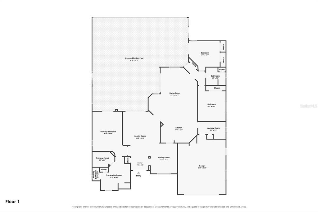 This is a floor plan for a single-story house featuring a pool and screened patio — 56 OAK VILLAGE BOULEVARD, HOMOSASSA, FL