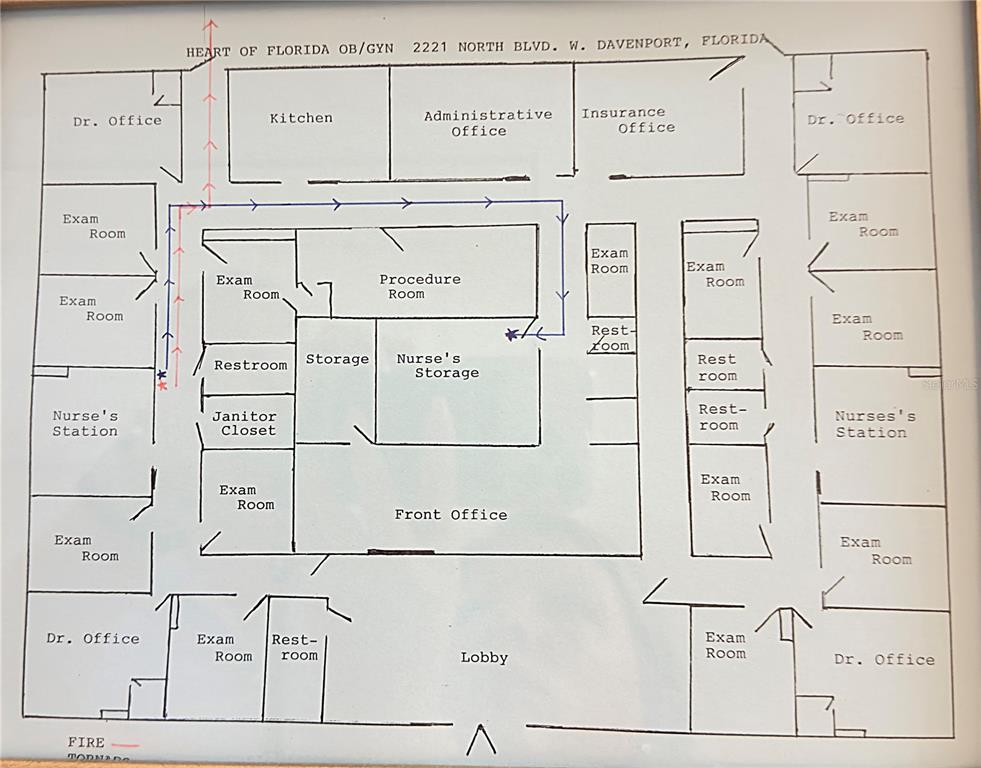 This is a floor plan for a medical office featuring multiple exam rooms and offices — 2221 NORTH BOULEVARD W, DAVENPORT, FL