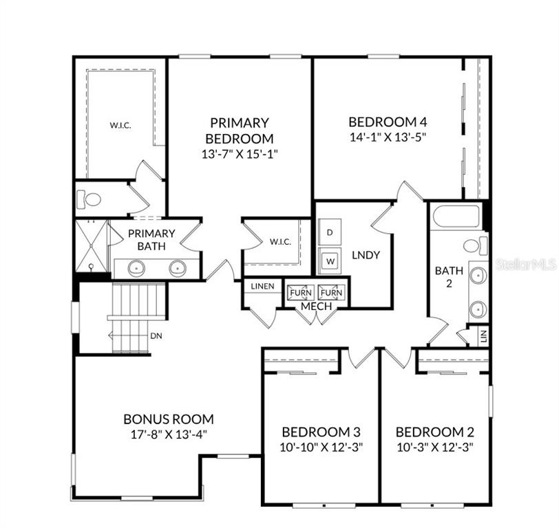 This is a floor plan showing the layout of a residential second floor with four bedrooms — 10141 HUNTINGNET WAY, LEESBURG, FL