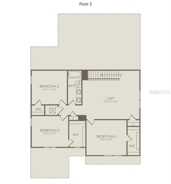 This is a floor plan for the second level of a home featuring three bedrooms — 5513 SETTLINGSTONE LANE, ST CLOUD, FL