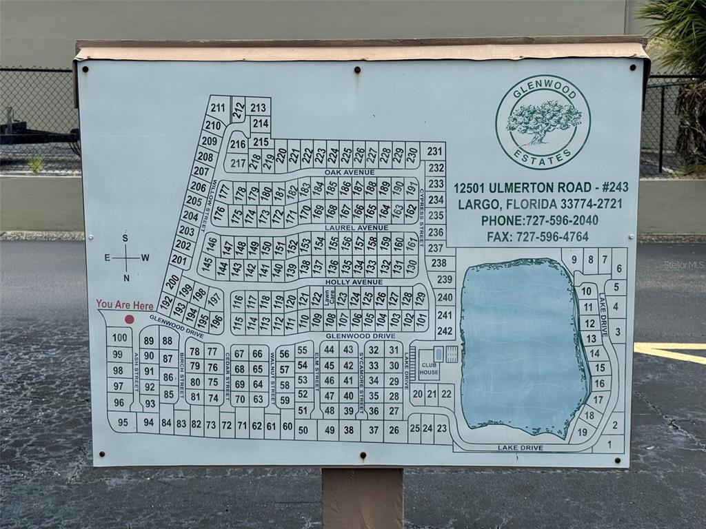 This is a community map for Glenwood Estates showing the layout of numbered lots — 12501 ULMERTON ROAD UNIT 193, LARGO, FL