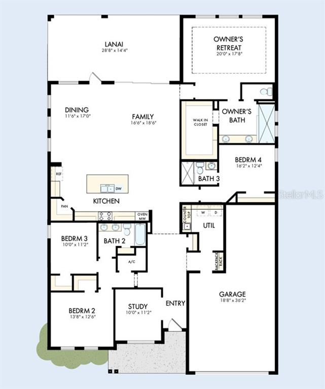 This is a floor plan for a single-story house with four bedrooms and a garage — 17793 BLUE HESPHER DRIVE, VENICE, FL