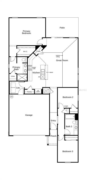 This is a floor plan for a single-story home featuring three bedrooms, two baths, and a garage — 39 TEA OLIVE DRIVE, PALM COAST, FL