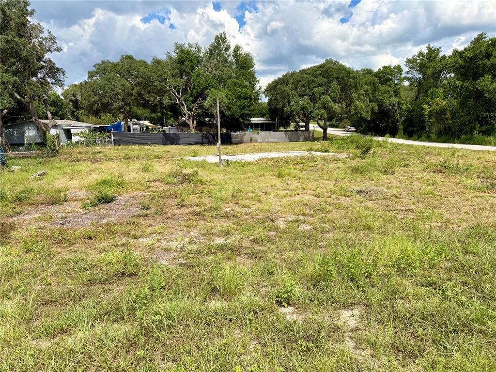A vacant, grassy lot features a concrete slab and a utility pole under a cloudy sky — 18351 SE 20TH PLACE, SILVER SPRINGS, FL