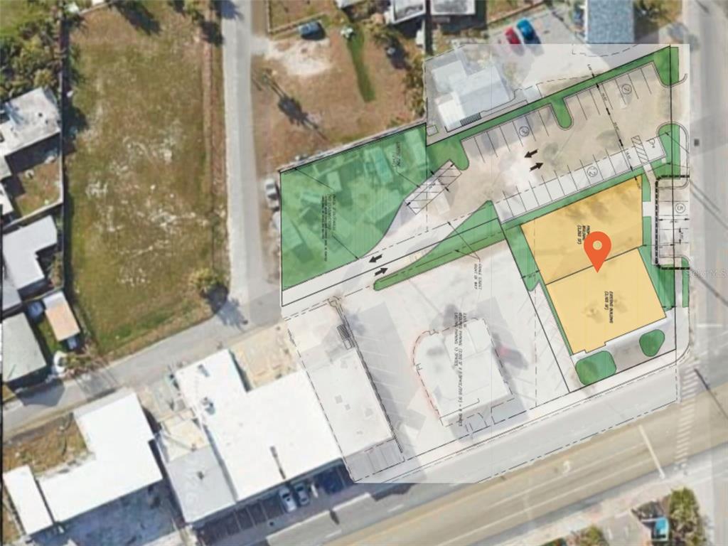 This is a site plan rendering showing an existing building, parking lot, and surrounding property layout — 2000 S ATLANTIC AVENUE, DAYTONA BEACH, FL
