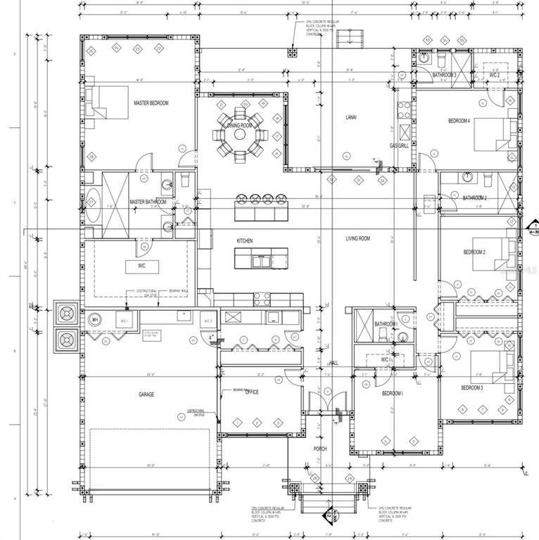 This floor plan shows a single-story house layout with four bedrooms, a garage, and lanai — 8143 WHEYSTONE DRIVE, WEBSTER, FL