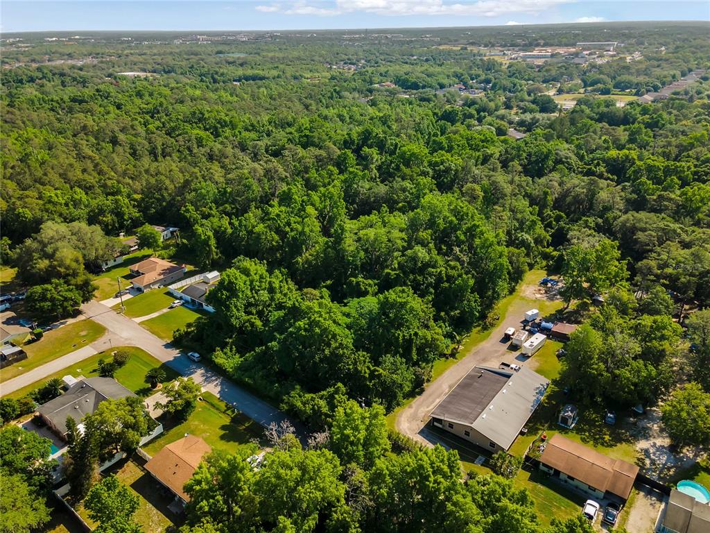 An aerial view shows a wooded lot surrounded by residential houses and a paved road — 2209 GRAYSON DRIVE, ORLANDO, FL