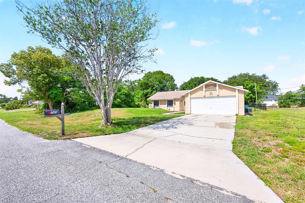 A single-story house with a white garage door and a large tree in the yard — 745 MENTMORE CIRCLE, DELTONA, FL