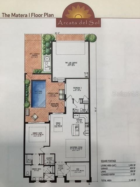 This is a floor plan for a residential home featuring a garage, pool, and lanai — 938 E VENICE AVENUE, VENICE, FL