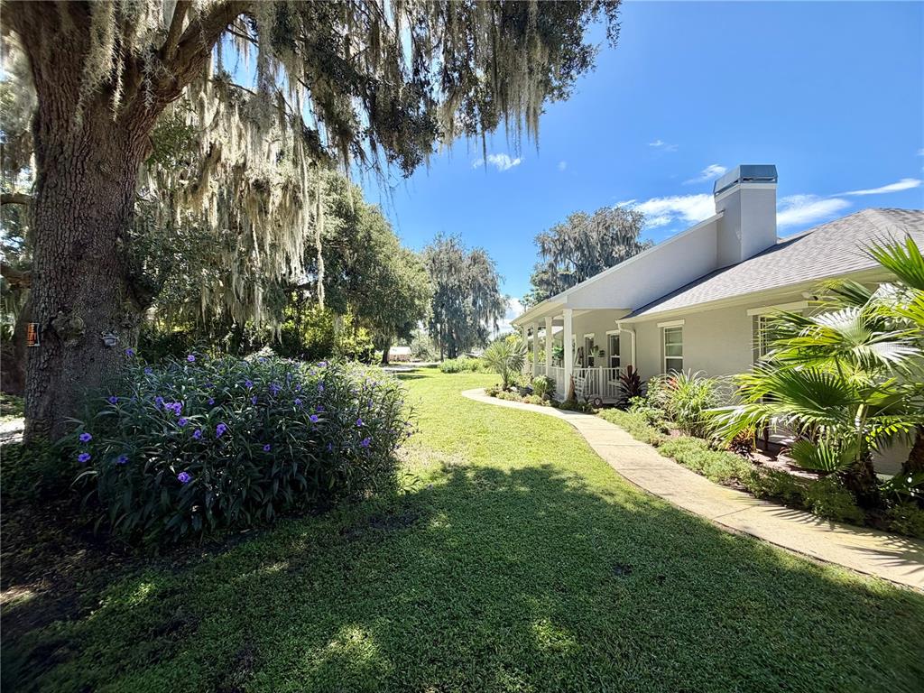 A house with a porch and a walkway sits beside a large tree with moss — 12854 SE 118TH TERRACE, OCKLAWAHA, FL