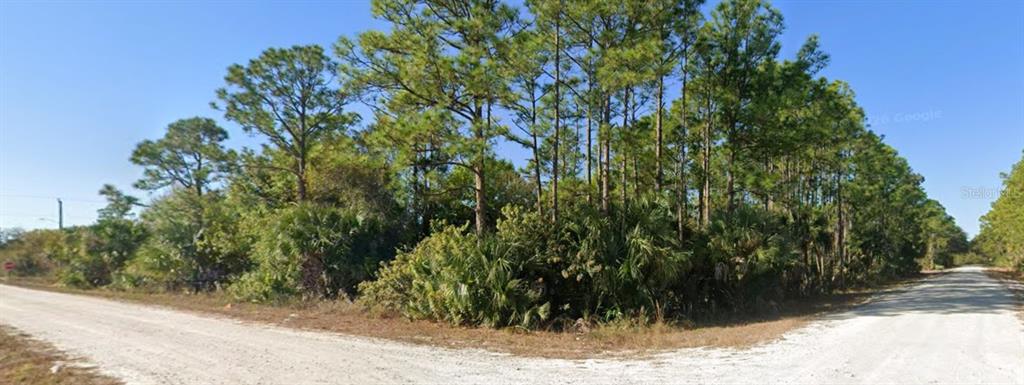 A dirt road intersection borders a wooded lot with pine trees and low-lying vegetation — 2751 27TH STREET W, LEHIGH ACRES, FL