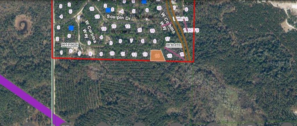 This is a map showing a highlighted parcel of land within a residential subdivision — 121 CORBINA WAY W, FLORAHOME, FL