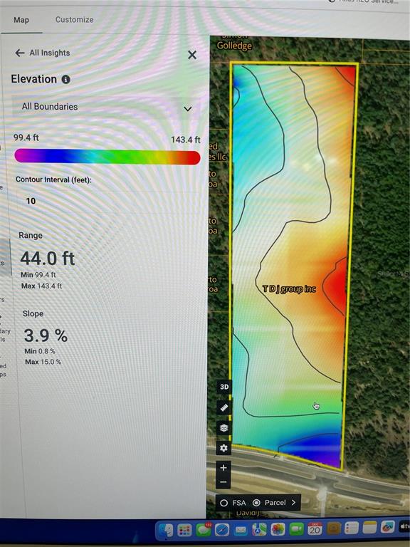 This map shows the elevation and slope of a rectangular parcel of land — 00 SR 20, INTERLACHEN, FL