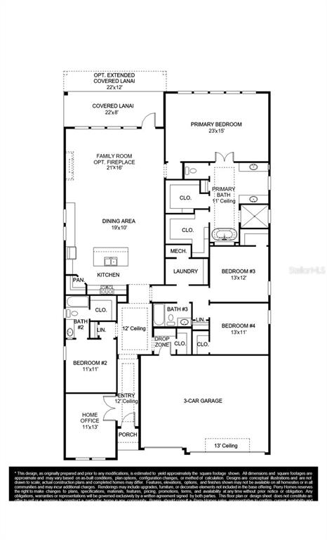 This is a floor plan for a single-story home featuring four bedrooms and a three-car garage — 3186 SAILHOUSE DRIVE, ST CLOUD, FL