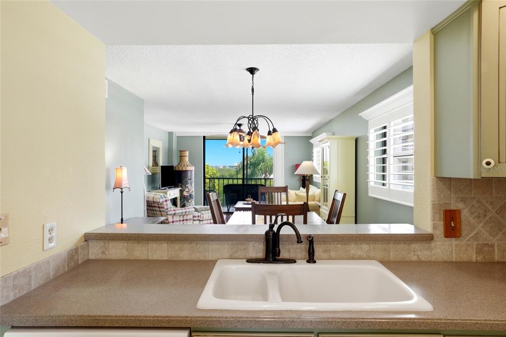A view from a balcony overlooking a grassy lawn, a winding path, and distant water — 1328 PASADENA AVENUE S UNIT 308, SOUTH PASADENA, FL