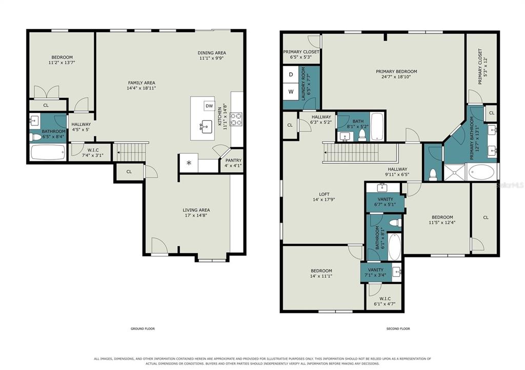 This is a two-story floor plan showing the layout of bedrooms, bathrooms, and living areas — 3208 STONEWYCK STREET, ORLANDO, FL
