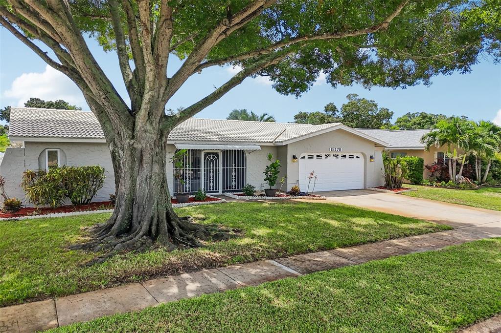 A single-story house with a large tree in the front yard and a white garage — 13178 88TH AVENUE N, SEMINOLE, FL