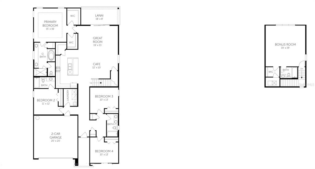 This is a floor plan showing a single-story home with a separate upstairs bonus room — 272 SILVER LILY WAY, ST AUGUSTINE, FL