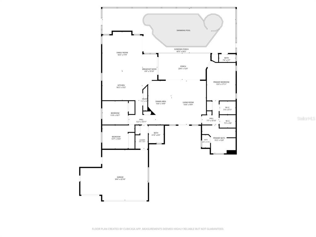 This is a floor plan of a house featuring a swimming pool and a garage — 288 VENICE GOLF CLUB DRIVE, VENICE, FL