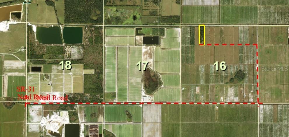 This is an aerial map showing agricultural land parcels marked with section numbers and boundaries — 1901 GRAHAM ROAD, PUNTA GORDA, FL