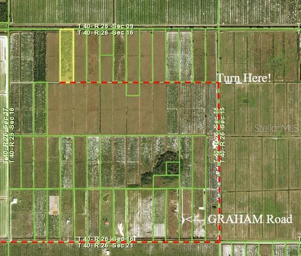 This is an aerial map showing property boundaries and road access for a rural land parcel — 1901 GRAHAM ROAD, PUNTA GORDA, FL