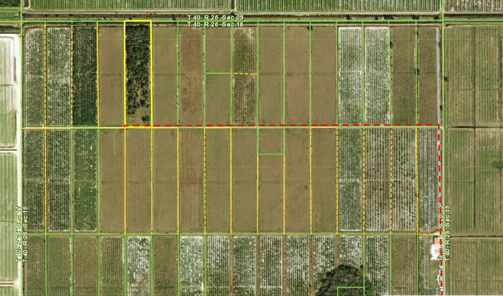 This is an aerial map showing agricultural land parcels divided by property lines — 1901 GRAHAM ROAD, PUNTA GORDA, FL