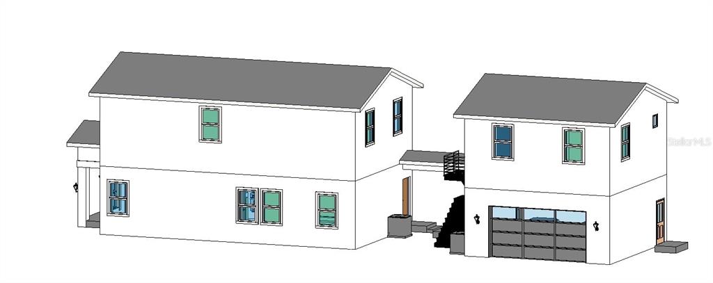 A digital rendering shows the exterior of a two-story house connected to a detached garage — 4240 40TH STREET N, ST PETERSBURG, FL