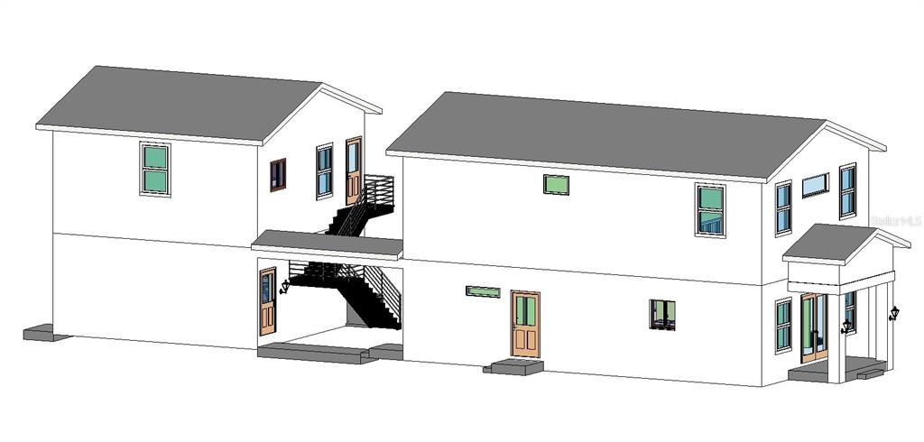 A digital rendering shows the exterior of a two-story residential building with an outdoor staircase — 4240 40TH STREET N, ST PETERSBURG, FL