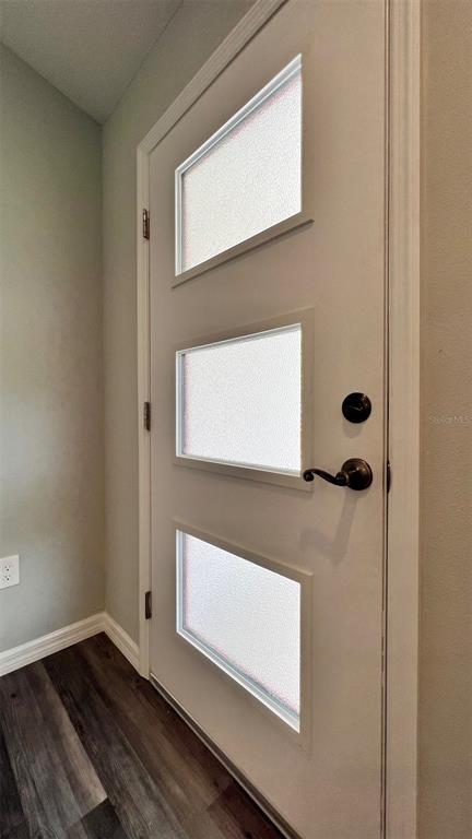 A white door with three frosted glass panels and black hardware stands in an entryway — TBD BAY LANE LOOP, OCKLAWAHA, FL