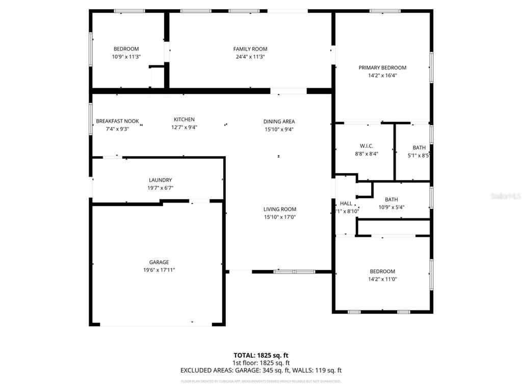 This is a floor plan showing the layout of a single-story house with three bedrooms — 1815 DRIFTWOOD CIRCLE S, OLDSMAR, FL