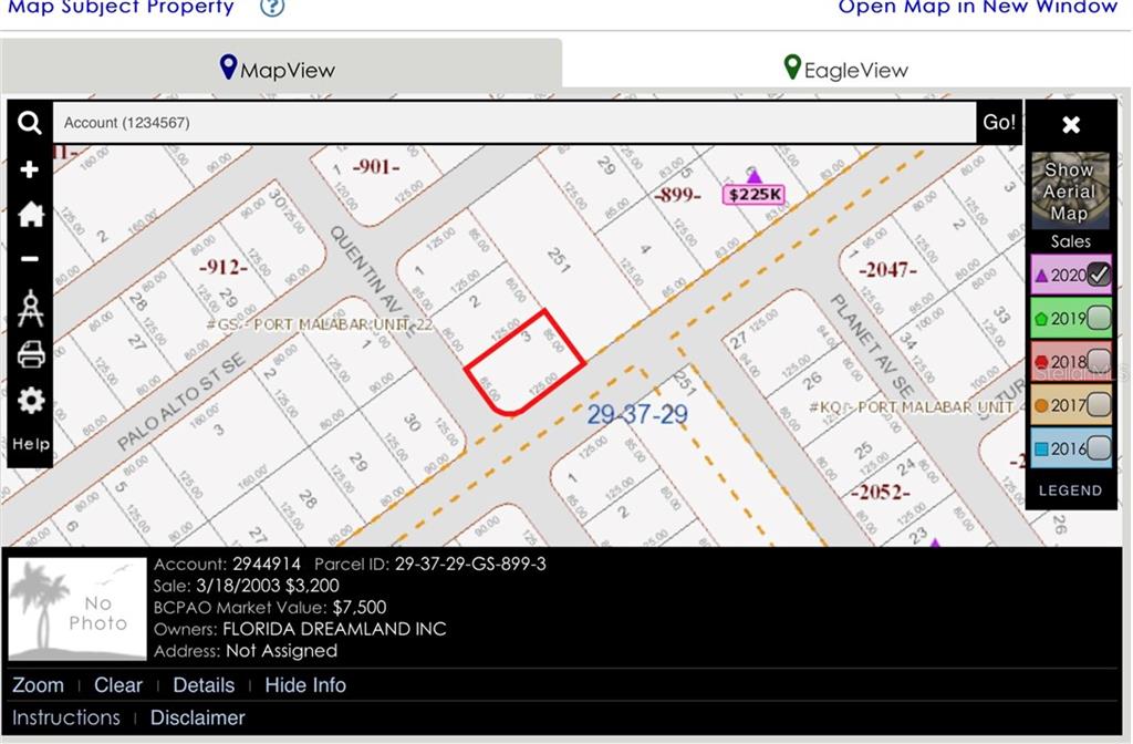 This is a digital map showing property parcel boundaries and identification numbers for a residential area — 2699 QUENTIN AVENUE SE, PALM BAY, FL