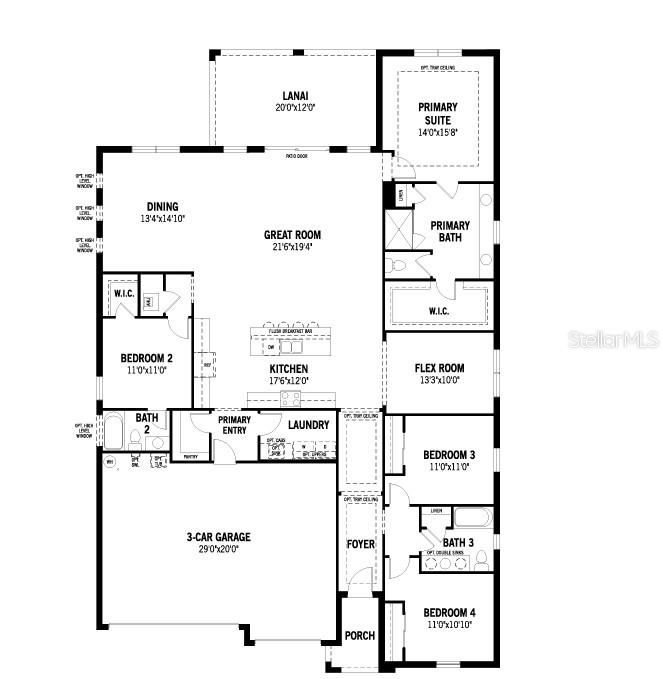 This is a floor plan for a single-story house with four bedrooms and a garage — 35468 PEAK WILLOW TRACE, DADE CITY, FL